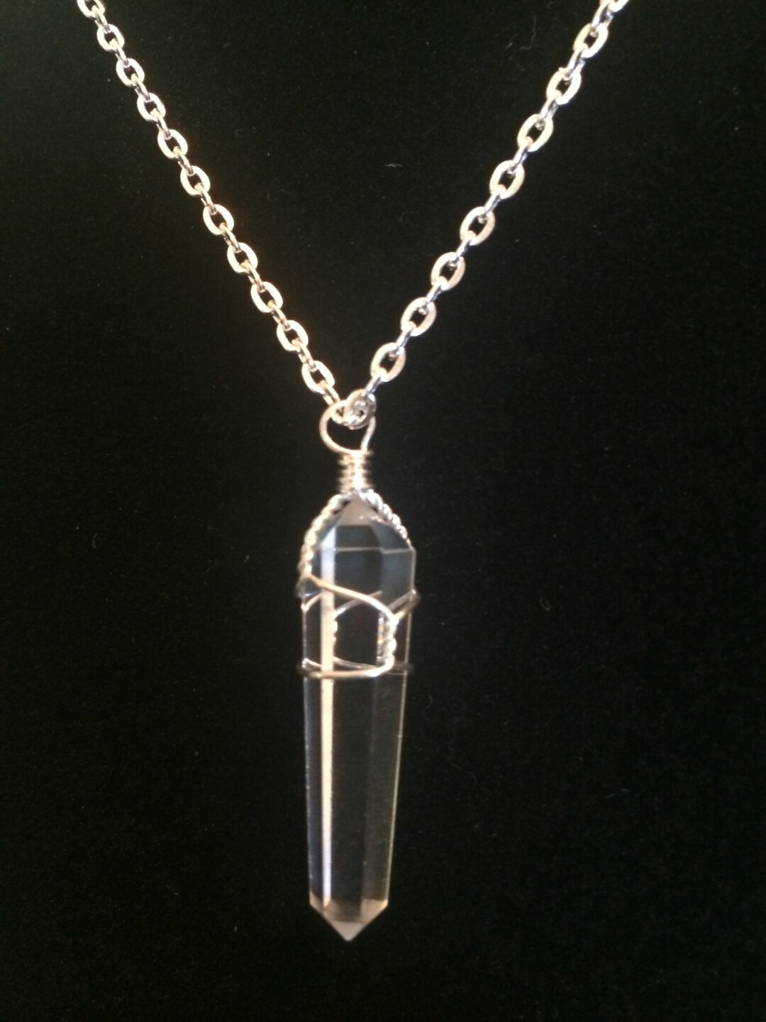 Raw Quartz Crystal Point Pendant Healing Crystal Necklace Wire Wrapped Clear Quartz Necklace