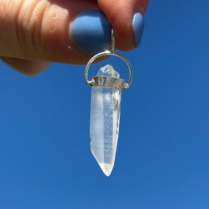 Clear Lemurian Crystals Pendant - Lemurian Quartz Pendant - Sterling Silver Pendant - Lemurian Quartz Point from Brazil with Striations