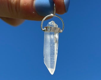 Clear Lemurian Crystals Pendant - Lemurian Quartz Pendant - Sterling Silver Pendant - Lemurian Quartz Point from Brazil with Striations