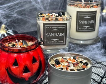 Candela di Samhain - Candele di Halloween - Candela a forma di zucca - Candela rituale di Samhain - Candela di soia profumata autunnale - Candela di cristallo di Samhain - Fatta a mano!