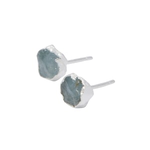 Raw Aquamarine Earrings Sterling Silver - Aquamarine Stud Earrings - Aquamarine Jewelry - Rough Aquamarine - March Birthstone Gift
