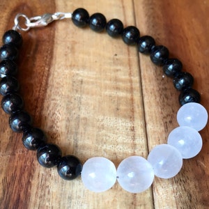Selenite Bracelet - Black Tourmaline Bracelet - Crystal Bracelet - Selenite Crystal - Black Tourmaline Crystal - Protection Amulet