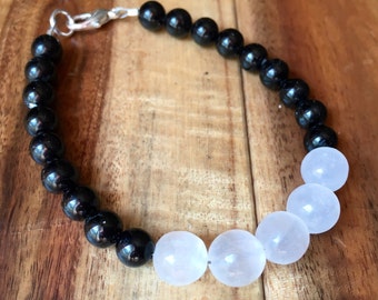 Selenite Bracelet - Black Tourmaline Bracelet - Crystal Bracelet - Selenite Crystal - Black Tourmaline Crystal - Protection Amulet