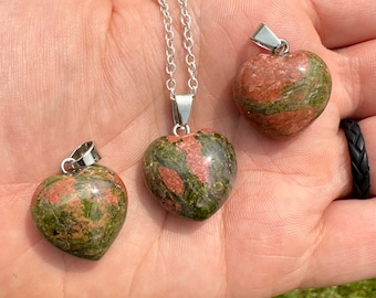 Unakite Heart Pendant - Polished Unakite Crystal Necklace - Small Crystal Heart Necklace - Unakite Pendant - Unakite Crystal Jewelry