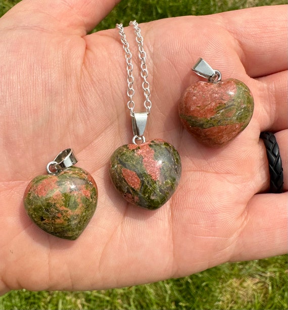 Pendentif Cœur En Unakite Percée - Pierre Naturelle - Naturosphère - Blanc