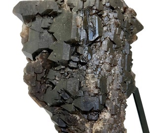 Smoky Quartz Cluster on Metal Stand - Large Smoky Quartz Crystal on Stand - Standing Smoky Quartz Decor - Raw Smoky Quartz Specimen - #1