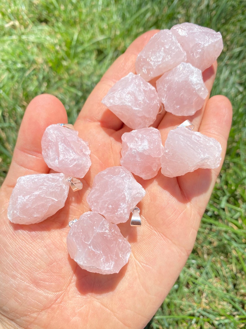 Raw Rose Quartz Necklace Silver Raw Rose Quartz Pendant healing crystals and stones Raw Rose Quartz Crystal necklace heart chakra