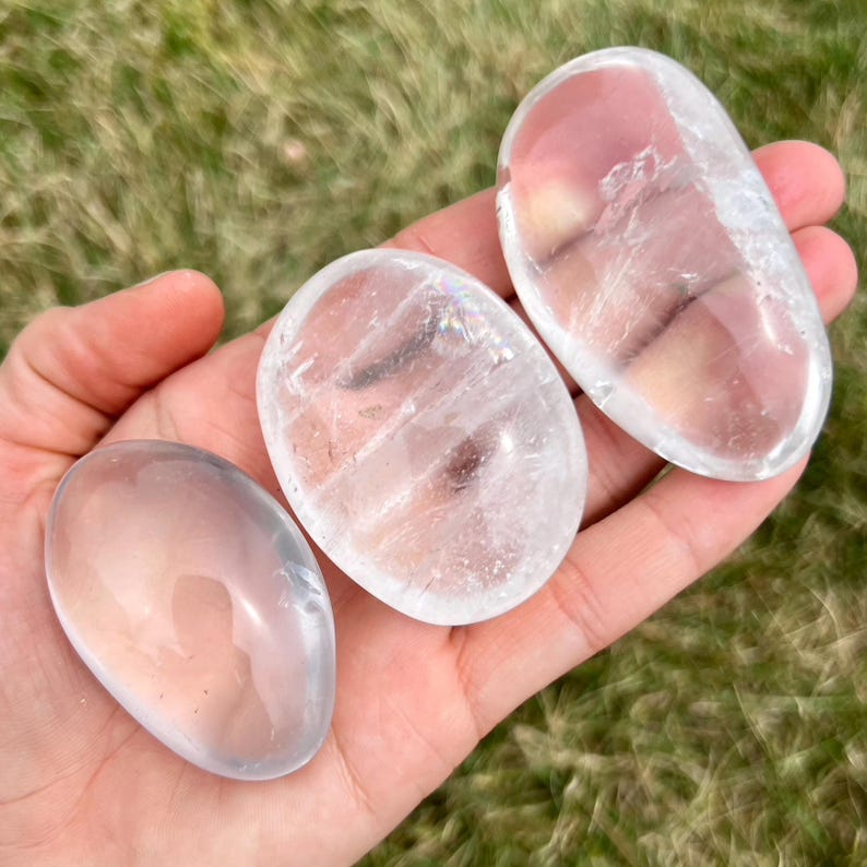 Clear Quartz Palm Stone - Clear Quartz Stone - Polished Clear Quartz Oval Palm Stone - Tumbled Clear Quartz Crystal - Crystal Quartz Palm image 8