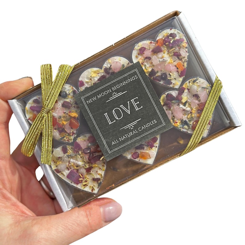 Love Candles - Happiness & Love Candle - Anniversary Gift - Wedding Candle - Soy Aromatherapy Candle - Crystal Candle for Love - Handmade! Heart Shaped 6 Pack