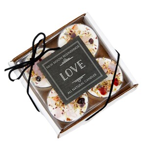 Love Candles - Happiness & Love Candle - Anniversary Gift - Wedding Candle - Soy Aromatherapy Candle - Crystal Candle for Love - Handmade! Set of 4 Tealights