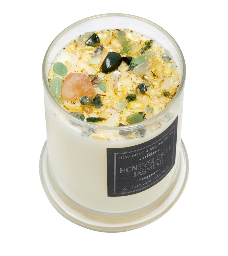 Honeysuckle Jasmine Candles - Crystal & Herb Candles - Aromatherapy Candles - Floral Candle - Soy Jasmine Candles and Tealights - Handmade! 12oz Glass Jar