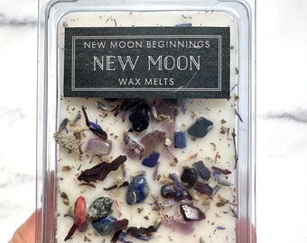 New Moon Wax Melts - Crystal and Herb Wax Melt - Soy Wax Melts - New Moon Crystals - Aromatherapy - New Moon Ritual Wax Melts - Handmade!