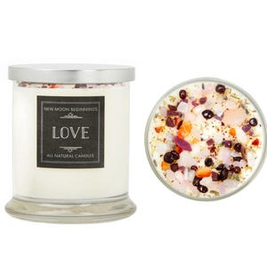 Love Candles - Happiness & Love Candle - Anniversary Gift - Wedding Candle - Soy Aromatherapy Candle - Crystal Candle for Love - Handmade! 12oz Glass Jar