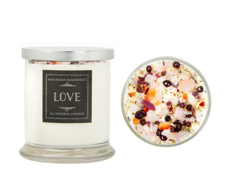 Love Candles - Happiness & Love Candle - Anniversary Gift - Wedding Candle - Soy Aromatherapy Candle - Crystal Candle for Love - Handmade! 12oz Glass Jar