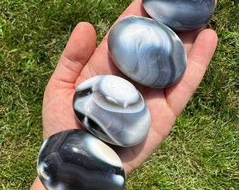 Piedra de palma de ágata orca - Piedra de palma de ágata oceánica - Piedra de ágata azul - Piedra de preocupación de ágata orca - Cristal de ágata orca - Piedra de ágata orca