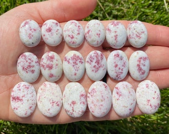 Cinnabar Crystal Cabochon from Peru (0.75" - 1") - Polished Cinnabar Oval Cabochon - Tumbled Cinnabar in Quartz Crystal - Cinnabar Gemstone