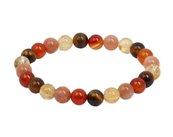 Success & Motivation Bracelet - Elastic Bracelet 8mm sunstone, carnelian, tigers eye, citrine - fire element - Crystal Bracelet