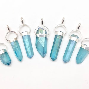 Raw Aqua Aura Quartz Pendant Sterling Silver - Aqua Aura Quartz Crystal Point - Aqua Aura Quartz Stone Point - Crystals and Stones