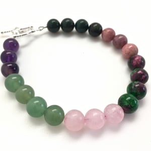 Heart Crystal Bracelet - Heart Chakra Bracelet - Bloodstone, Amethyst, Rose Quartz, Ruby Zoisite, Rhodonite, & Green Aventurine