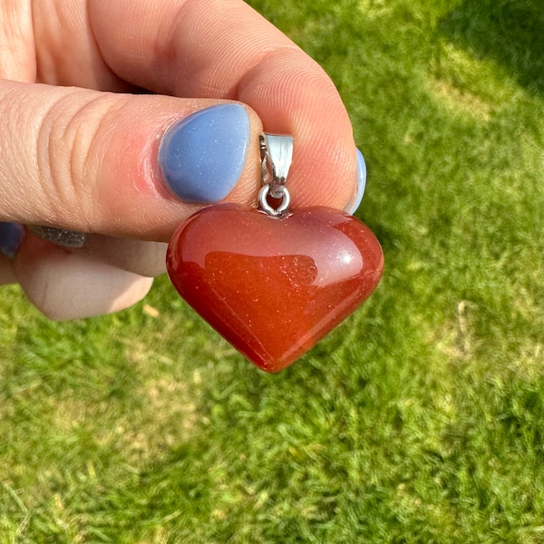 Carnelian Heart Pendant - Crystal Puffy Heart - Polished Carnelian Crystal Necklace - Red Crystal Heart - Carnelian Pendant - Heart Jewelry