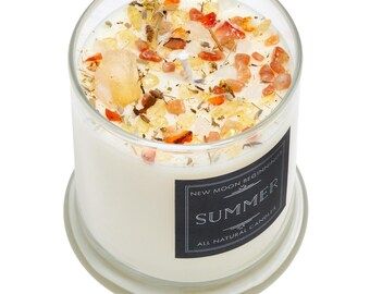 Summer Candle - Crystal & Herb Candles - Summer Solstice Candle - 100% Soy Wax - Positive Energy with Citrus Scent - Handmade Candle
