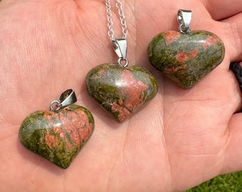 Unakite Heart Pendant - Polished Unakite Crystal Necklace - Crystal Puffy Heart - Unakite Crystal Pendant - Unakite Jewelry - Polished Heart