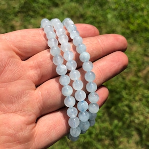 Aquamarine Bracelet AA Grade Aquamarine Elastic Bracelet Aquamarine Jewelry Blue Stretch Bracelet Genuine Aquamarine Gemstone image 5