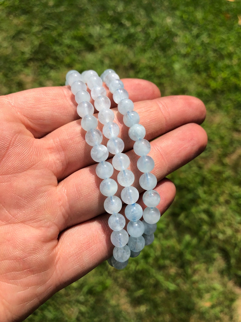 Aquamarine Bracelet AA Grade Aquamarine Elastic Bracelet Aquamarine Jewelry Blue Stretch Bracelet Genuine Aquamarine Gemstone image 5