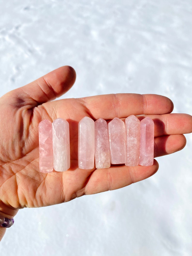 Mini Rose Quartz Crystal Point 1 1.6 Rose Quartz Tower Pink Crystal Point Gemmy Rose Quartz Point Small Rose Quartz Gift image 2