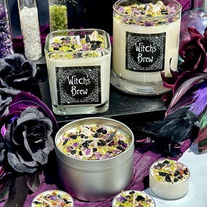 Witch's Brew-kaarsen - Halloween-kaarsen - sojakaarsen herfst en herfst - Witchy kristallen kaars - theelichtjes en ketelkaarsen - handgemaakt!