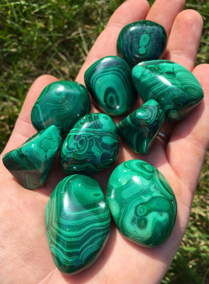 Tumbled Malachite Stone healing crystals and stones heart Etsy