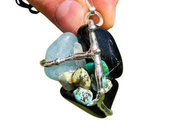 Keep Me Safe Amulet - Skydd och Lugnande - Svart Turmalin, Turkos och Akvamarin - Skyddskristaller - Lugnande Energihalsband