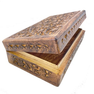 Floral Carved Wooden Box 2 Sizes Gift Box Decorative Box Tarot Card Box Jewelry Box Wood Box Floral Box Keepsake Box image 8