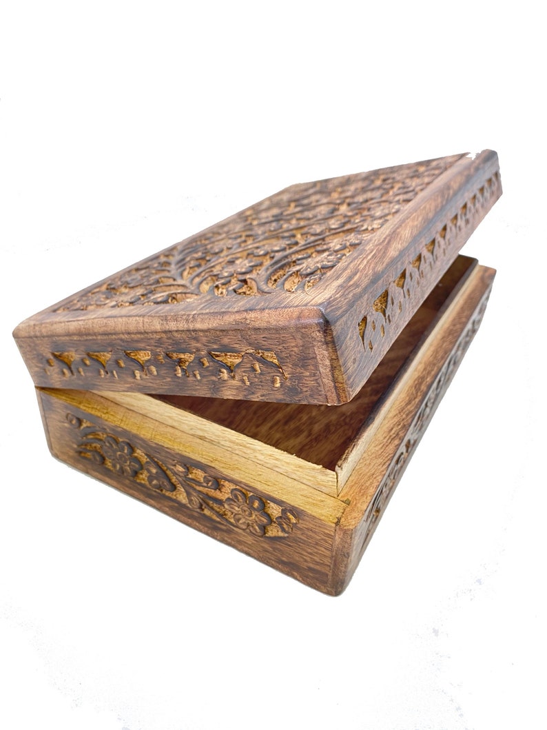 Floral Carved Wooden Box 2 Sizes Gift Box Decorative Box Tarot Card Box Jewelry Box Wood Box Floral Box Keepsake Box image 8