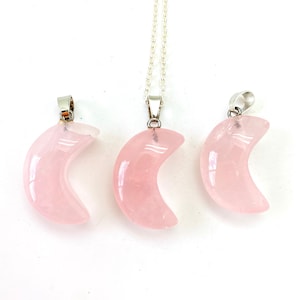 Rose Quartz Crescent Moon Necklace - Rose Quartz Pendant - Polished Rose Quartz Moon - Crystal Necklace - Rose Quartz Jewelry