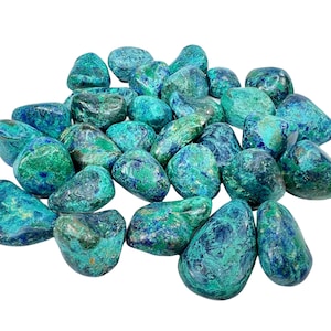 Azurite Malachite Tumbled Stone - Grade A - Multiple Sizes Available - Tumbled Blue Azurite Malachite Crystal - Polished Malachite Azurite