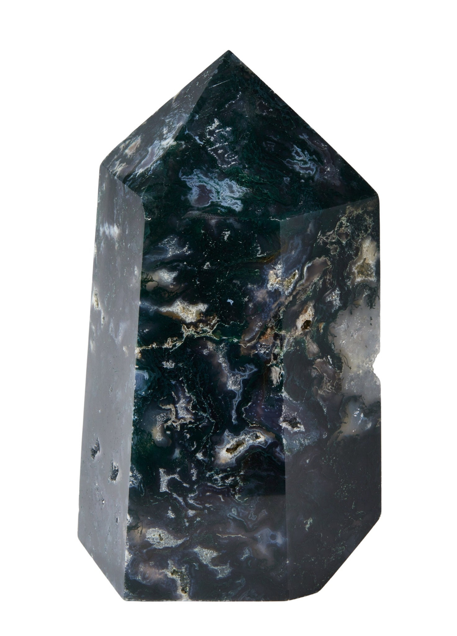 Moss Agate Point - Standing Stone Tower Large Crystal Green Polished #9