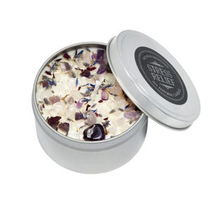 Stress Relief Candles - Lavender Candle or Tealights - Soy Aromatherapy Candle w/ Amethyst, Rose Quartz, Clear Quartz image 4