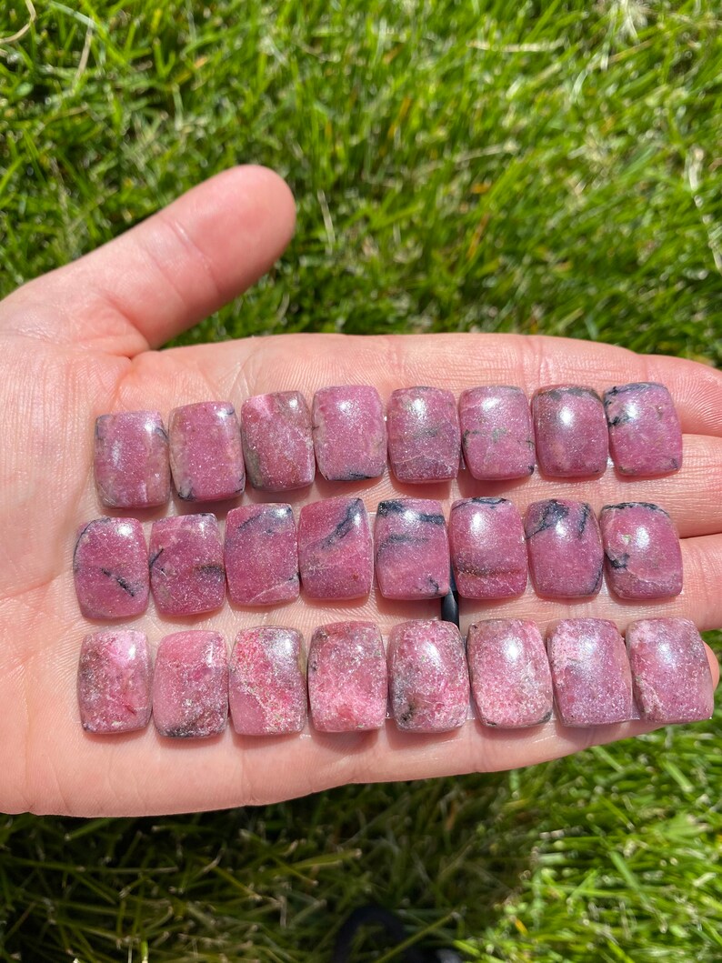 Cabujón de rodonita rectangular (1,49-1,88 cm) - Cabujón de rodonita pulida - Cabujón de cristal de rodonita pulida - Piedra rosa imagen 4