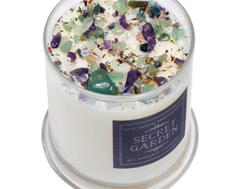 Secret Garden Candles - Bloemenkaars - Handgemaakte kristallen en kruidenkaarsen - Aromatherapiekaarsen - 100% soja lentekaars - Tuinkaars