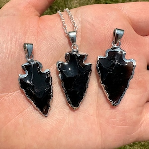Black Obsidian Arrowhead Pendant - Carved Arrowhead Necklace - Black Obsidian Crystal Pendant - Crystal Arrowhead - Obsidian Jewelry