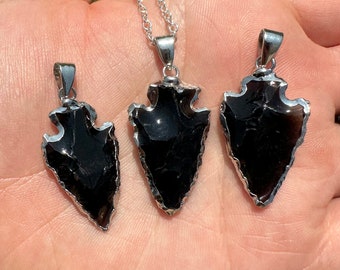 Black Obsidian Arrowhead Pendant - Carved Arrowhead Necklace - Black Obsidian Crystal Pendant - Crystal Arrowhead - Obsidian Jewelry