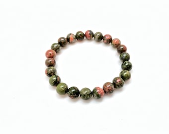 Unakite Bracelet - Healing Crystal Bracelet - Unakite Jewelry - Elastic Bracelet - Stretch Bracelet - Unakite Gemstone - Genuine Unakite