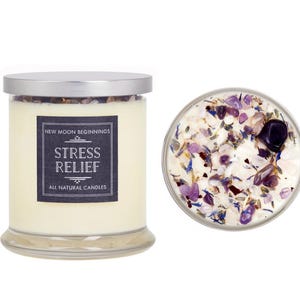 Stress Relief Candles - Lavender Candle or Tealights - Soy Aromatherapy Candle w/ Amethyst, Rose Quartz, Clear Quartz image 7