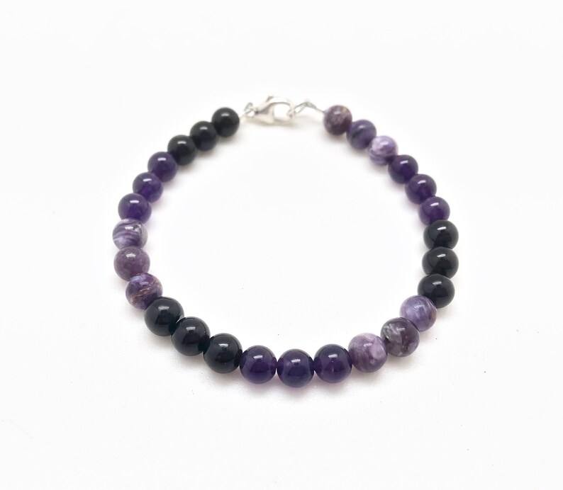 Protection Bracelet 6mm beads black tourmaline, amethyst, & charoite bracelet healing crystal bracelet black tourmaline bracelet image 6