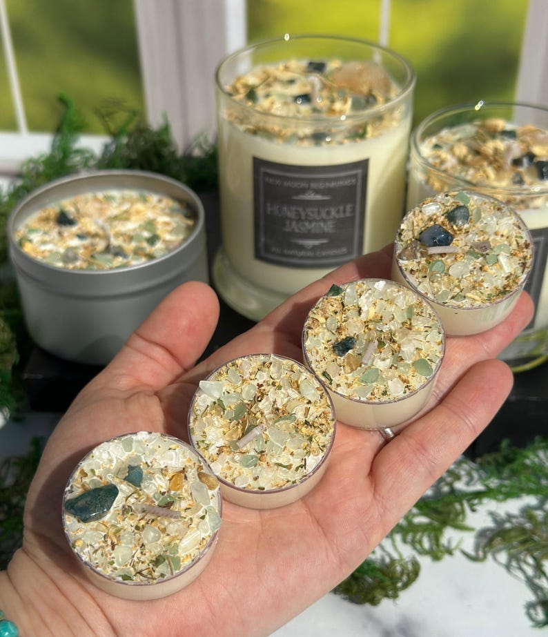 Honeysuckle Jasmine Candles - Crystal & Herb Candles - Aromatherapy Candles - Floral Candle - Soy Jasmine Candles and Tealights - Handmade! image 10