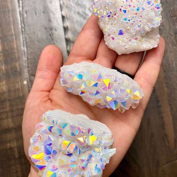 Sparkly Angel Aura Quartz Cluster - Rainbow Angel Aura Quartz - Raw Angel Aura Quartz Crystal - Aura Quartz Geode - Angel Aura Quartz Druze