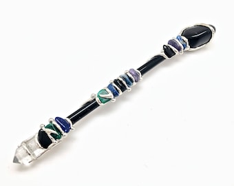 Positive Thoughts Wand - Sugilite, Black Tourmaline, Lapis Lazuli, Malachite, and Clear Quartz Crystal point - crystal wand - fairy wand