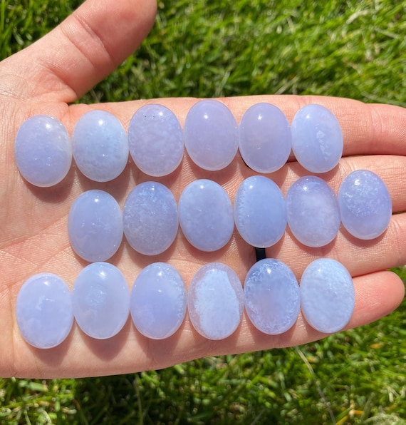 Chalcedony Stone Cabochon (0.8") - Chalcedony Cabochon Polished Stone - Chalcedony Crystal Cabochon - Tumbled Blue Chalcedony Gemstone