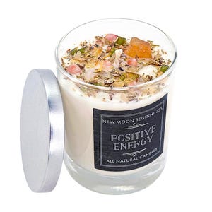 Positive Energy Candles - Crystal & Herb Candle - Soy Aromatherapy Candle w/ Sunstone, Citrine - Positive Energy Crystal Candle - Handmade!